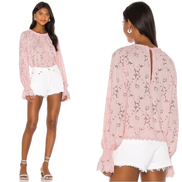 Free People Olivia Balloon Lace Blouse Pink S - Picture 2 of 7